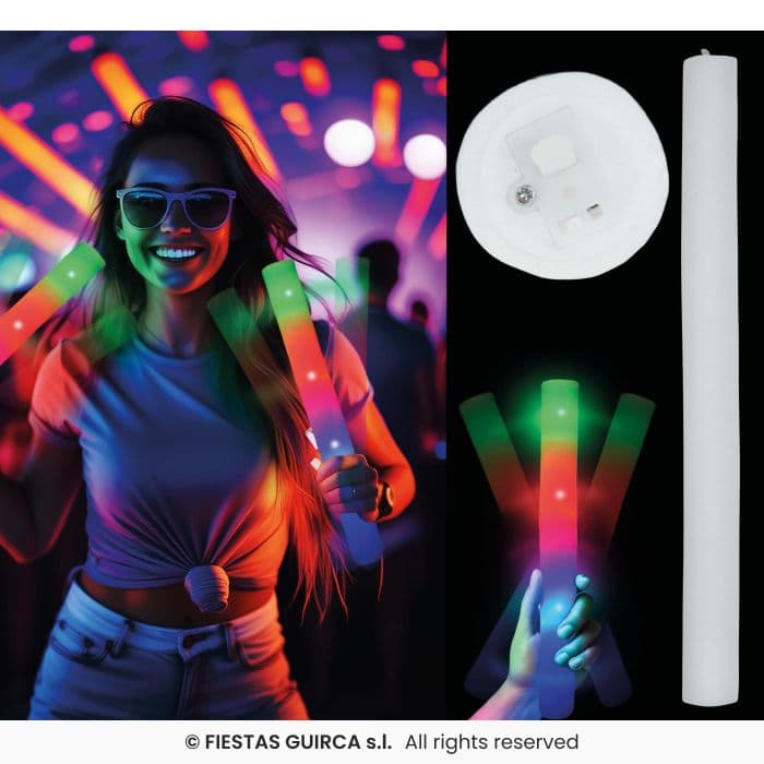 Guirca Baston Led Multicolor 48 cm palo luminoso de espuma para fiestas en Dulcealmacen