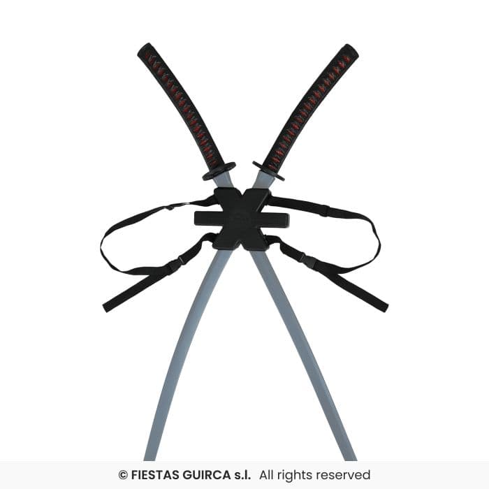 Guirca 2 Espadas Samurai Para Espalda 95 cm katanas de plastico con arnes en Dulcealmacen