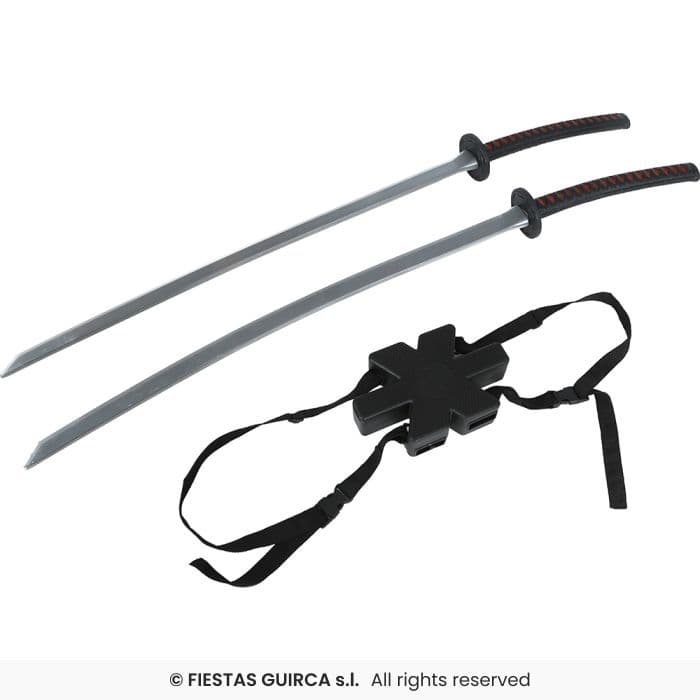 Guirca 2 Espadas Samurai Para Espalda 95 cm katanas de plastico con arnes en Dulcealmacen
