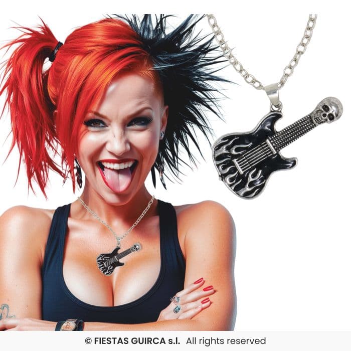 Guirca Collar Guitarra Electrica Metal 5 cm colgante rockero con cadena para disfraces en Dulcealmacen