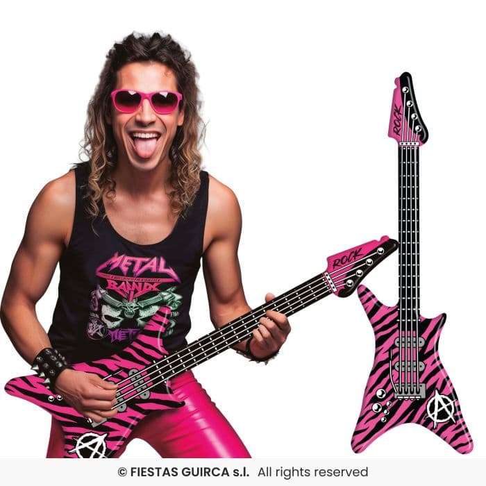 Guirca Guitarra Electrica Hinchable 95 cm instrumento inflable rosa para disfraces en Dulcealmacen