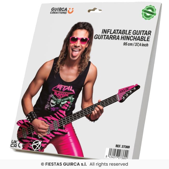 Guirca Guitarra Electrica Hinchable 95 cm instrumento inflable rosa para disfraces en Dulcealmacen