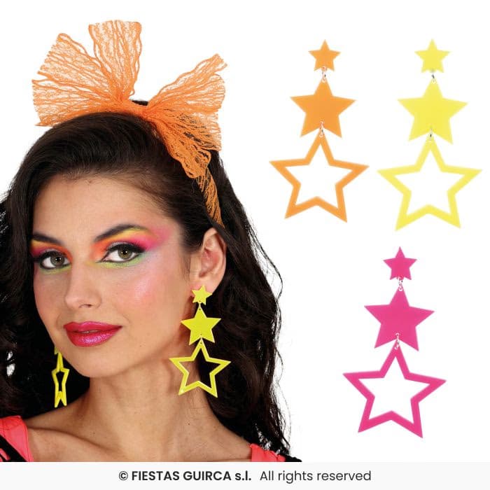 Guirca Pendientes Estrellas Neón Surtidos para fiestas en Dulcealmacen