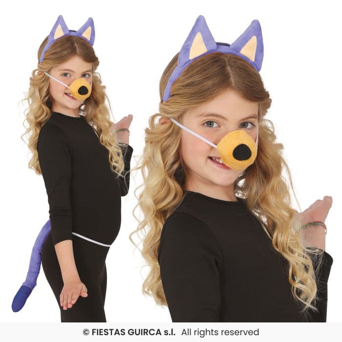 Guirca Set Perrito Azul 3 Pcs kit de orejas hocico y cola azul para disfraz infantil en Dulcealmacen