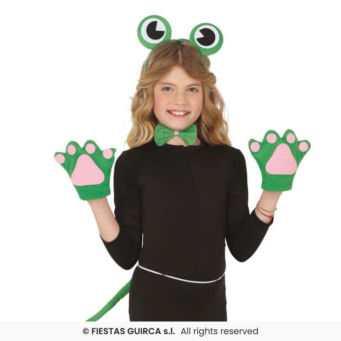 Guirca Set Ranita 4 Pcs kit de diadema ojos guantes y cola verde para disfraz infantil en Dulcealmacen