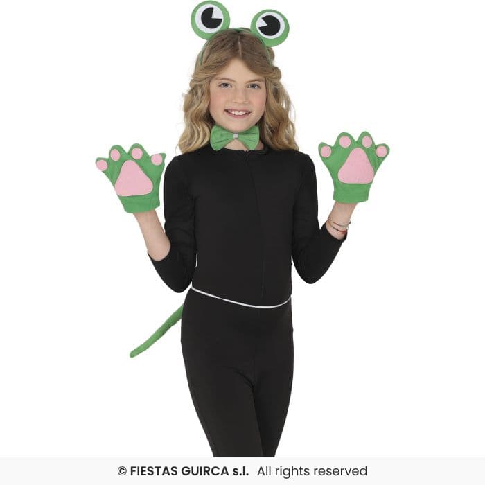 Guirca Set Ranita 4 Pcs kit de diadema ojos guantes y cola verde para disfraz infantil en Dulcealmacen