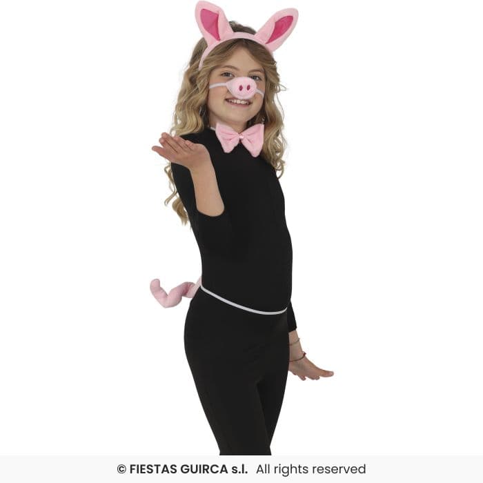 Guirca Set Cerdito 4 Pcs kit de orejas nariz pajarita y cola rosa para disfraz infantil en Dulcealmacen