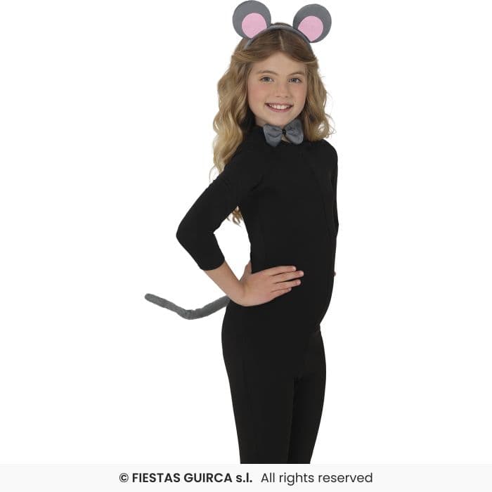 Guirca Set Ratoncito 3 Pcs kit de orejas pajarita y cola gris para disfraz infantil en Dulcealmacen