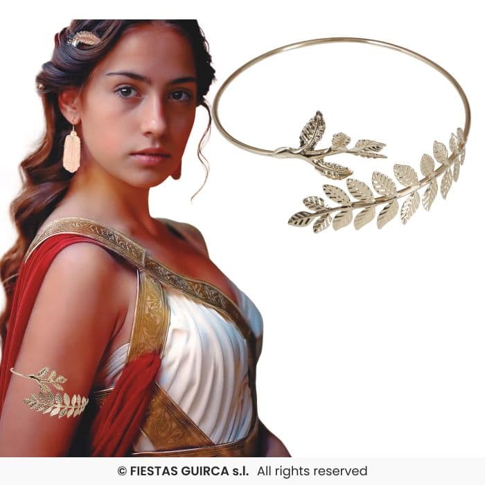 Guirca Brazalete Metálico Romana Oro pulsera dorada de hojas de laurel para brazo en Dulcealmacen