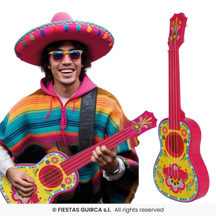 Guirca Guitarra Pequeña Mexicana 54 cm accesorio decorativo de plástico para disfraz en Dulcealmacen