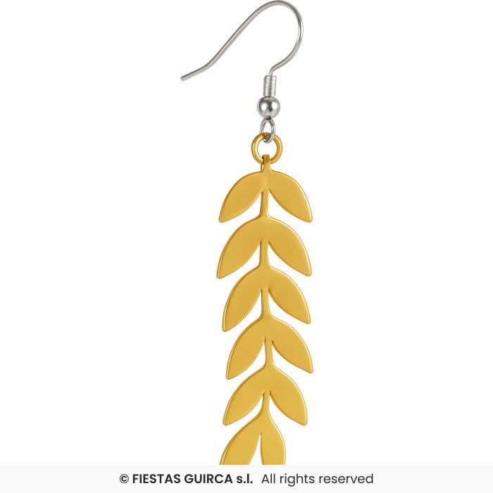 Guirca Pendientes Metálicos Romana Oro 6 cm accesorios dorados de hoja de laurel para disfraz en Dulcealmacen