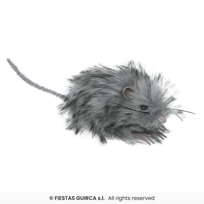 Guirca Ratón Peluda Gris 11 cm decorativo con pelo sintético para fiestas en Dulcealmacen