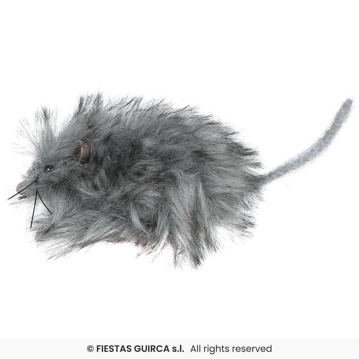 Guirca Ratón Peluda Gris 11 cm decorativo con pelo sintético para fiestas en Dulcealmacen
