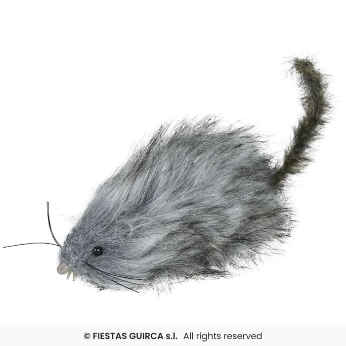 Guirca Rata Peluda Gris 16 cm decorativa con pelo sintético para Halloween en Dulcealmacen