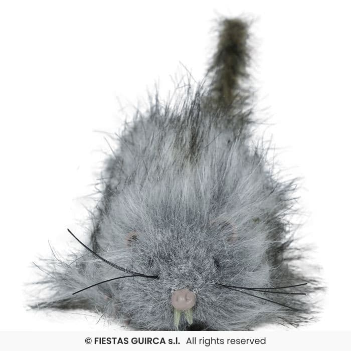 Guirca Rata Peluda Gris 16 cm decorativa con pelo sintético para Halloween en Dulcealmacen