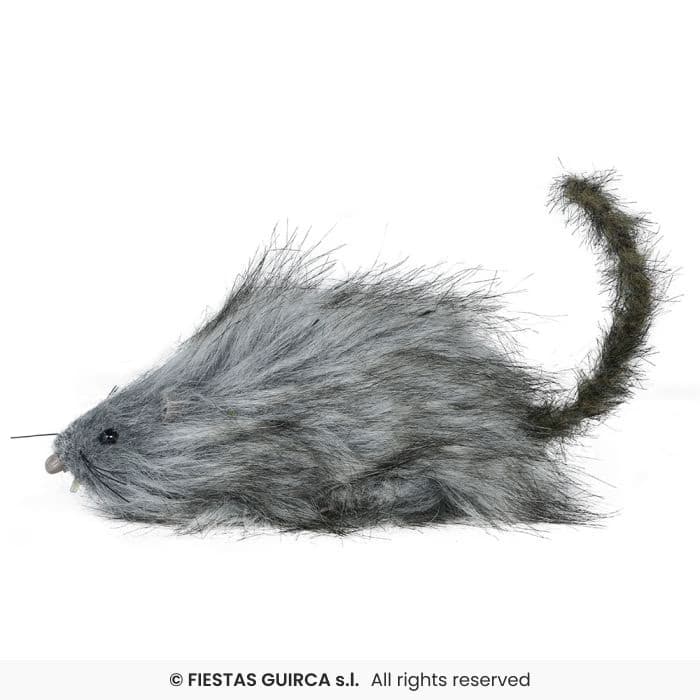 Guirca Rata Peluda Gris 16 cm decorativa con pelo sintético para Halloween en Dulcealmacen