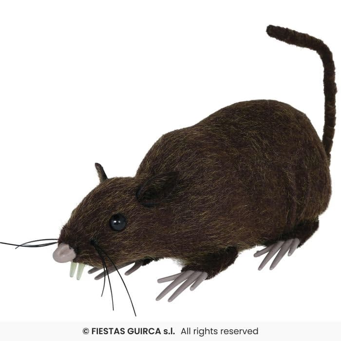 Guirca Rata Marrón 15 cm decorativa con pelo sintético para Halloween en Dulcealmacen