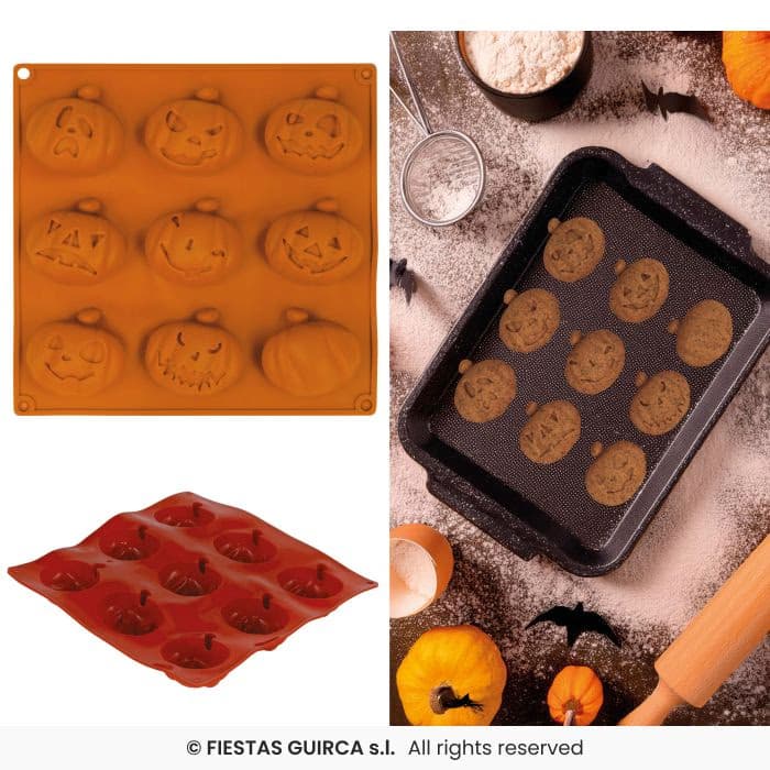 Guirca Molde Silicona 9 Calabazas de color naranja para repostería de Halloween en Dulcealmacen