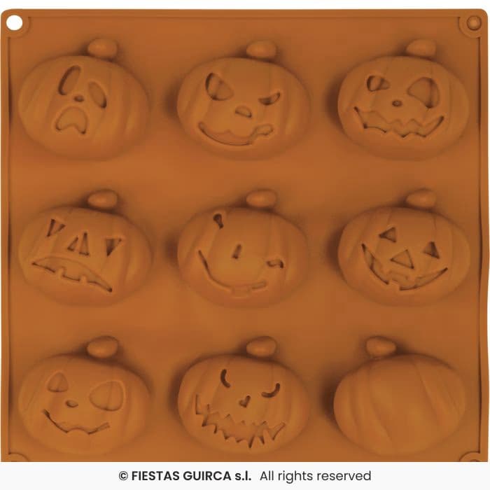 Guirca Molde Silicona 9 Calabazas de color naranja para repostería de Halloween en Dulcealmacen