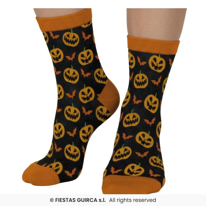Guirca Calcetines HW Calabazas de color negro con estampado naranja para disfraces en Dulcealmacen