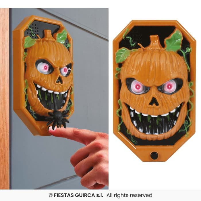 Guirca Timbre Calabaza con luz y sonido para decoración de Halloween en Dulcealmacen