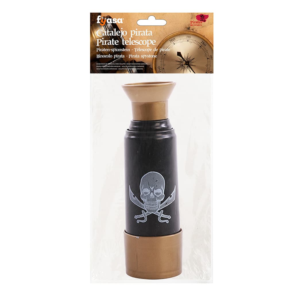Catalejo pirata negro y dorado extensible con dibujo de calavera de Dulcealmacen.