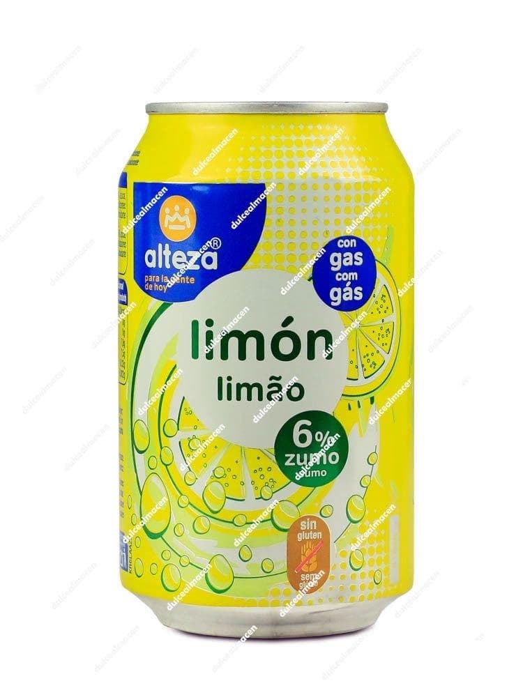 Lata de refresco Alteza Limón 33 cl de color amarillo con ilustración de rodaja de limón - Dulcealmacen
