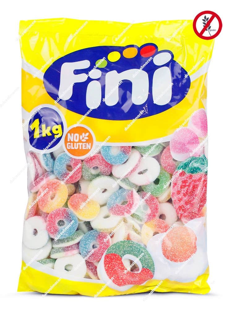 Fini Aros Surtidos 1 kg bolsa de gominolas multicolores en forma de aro con pica pica Dulcealmacen