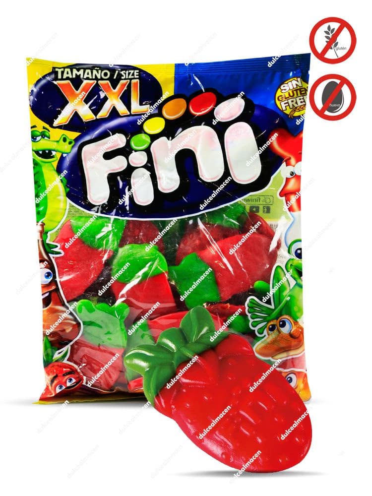 Fini Fresas Brillo XXL 1 kg bolsa de golosinas de goma gigantes con forma de fresa en Dulcealmacen