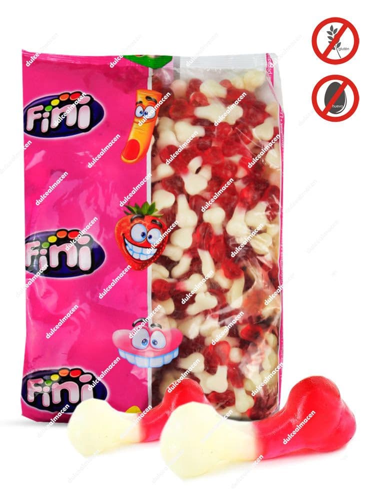 Fini Huesos 250 uds bolsa de golosinas de goma con forma de hueso sabor fresa y nata en Dulcealmacen