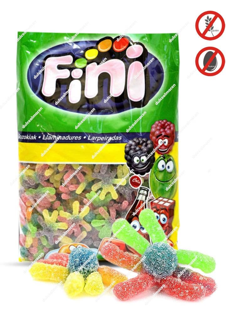 Caja de golosinas Fini Pulpos Pica tricolores con recubrimiento de azúcar ácido en formato de 250 unidades - Dulcealmacen