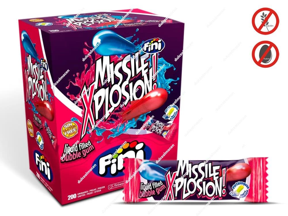 Fini Boom Missile Xplosion 200 uds caja de chicles rellenos ácidos en Dulcealmacen