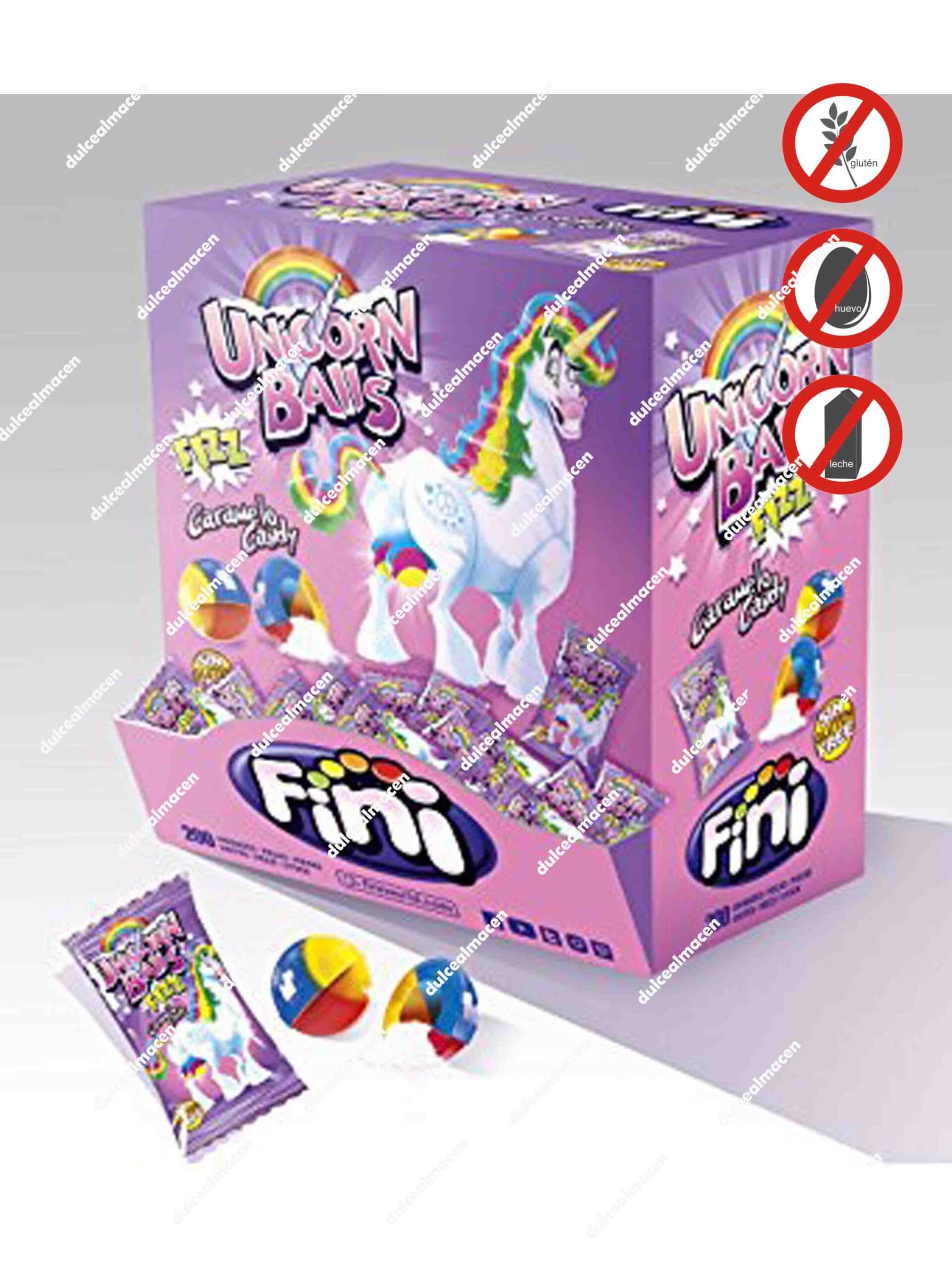 Fini Boom Unicorn Balls 200 uds caja de chicles rellenos en Dulcealmacen