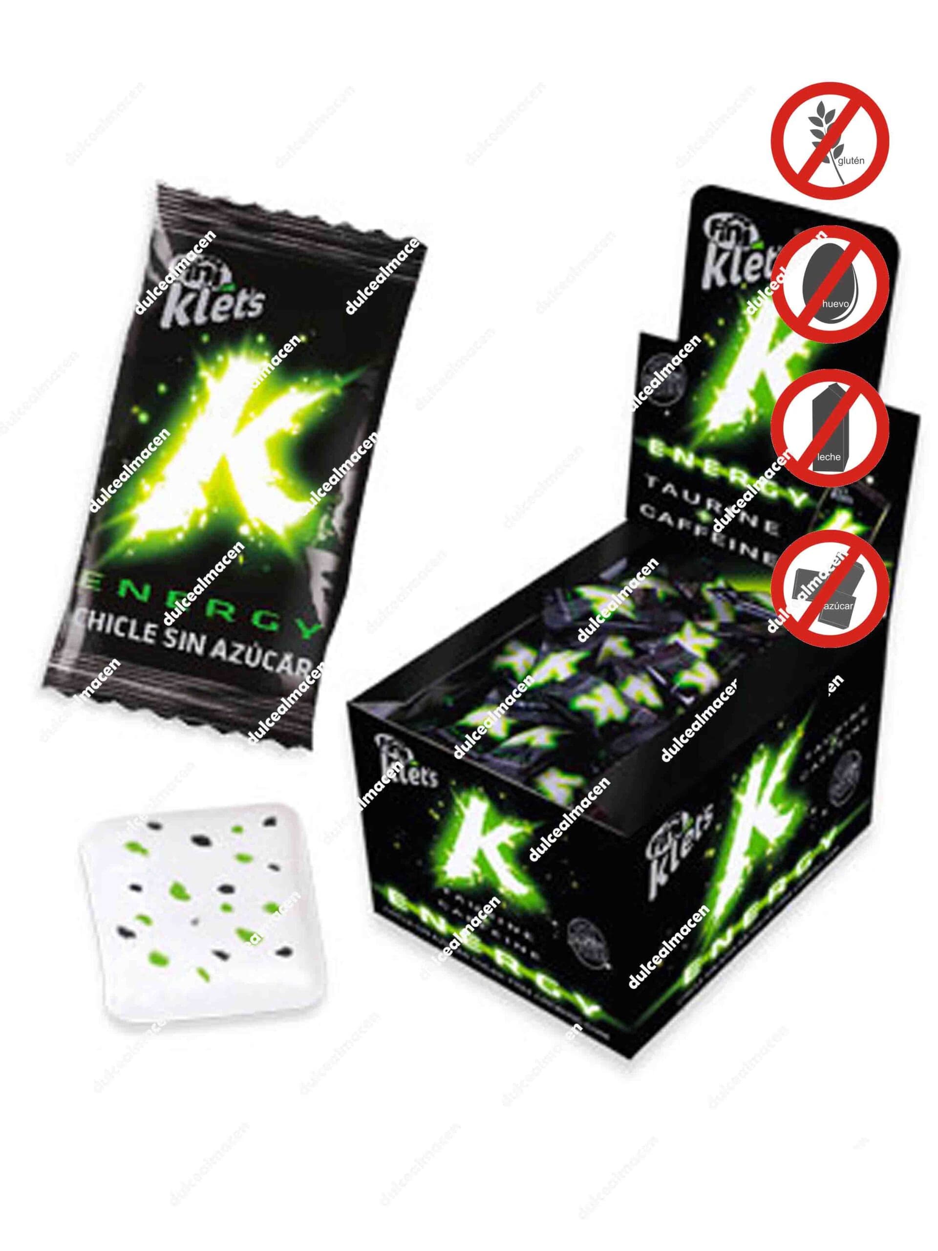 Caja de chicles Fini Klets Energy Sin Azúcar 200 unidades en envoltorios individuales con taurina y cafeina de Dulcealmacen