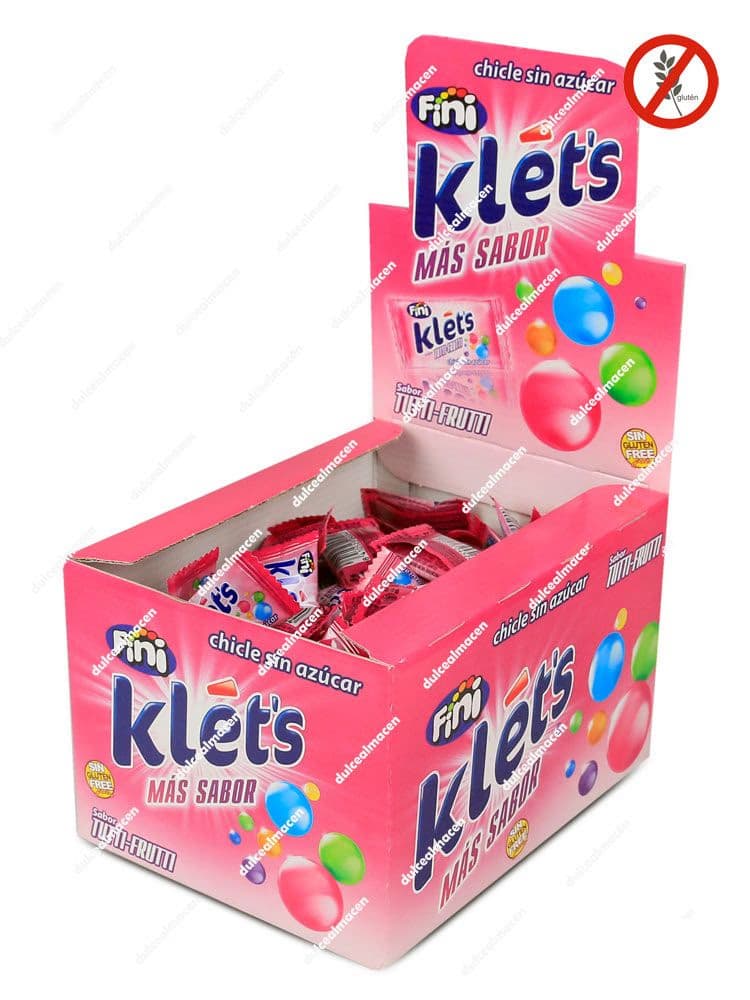 Caja de chicles Fini Klets Tutti-Frutti Sin Azúcar de 200 unidades en envoltorios individuales de Dulcealmacen