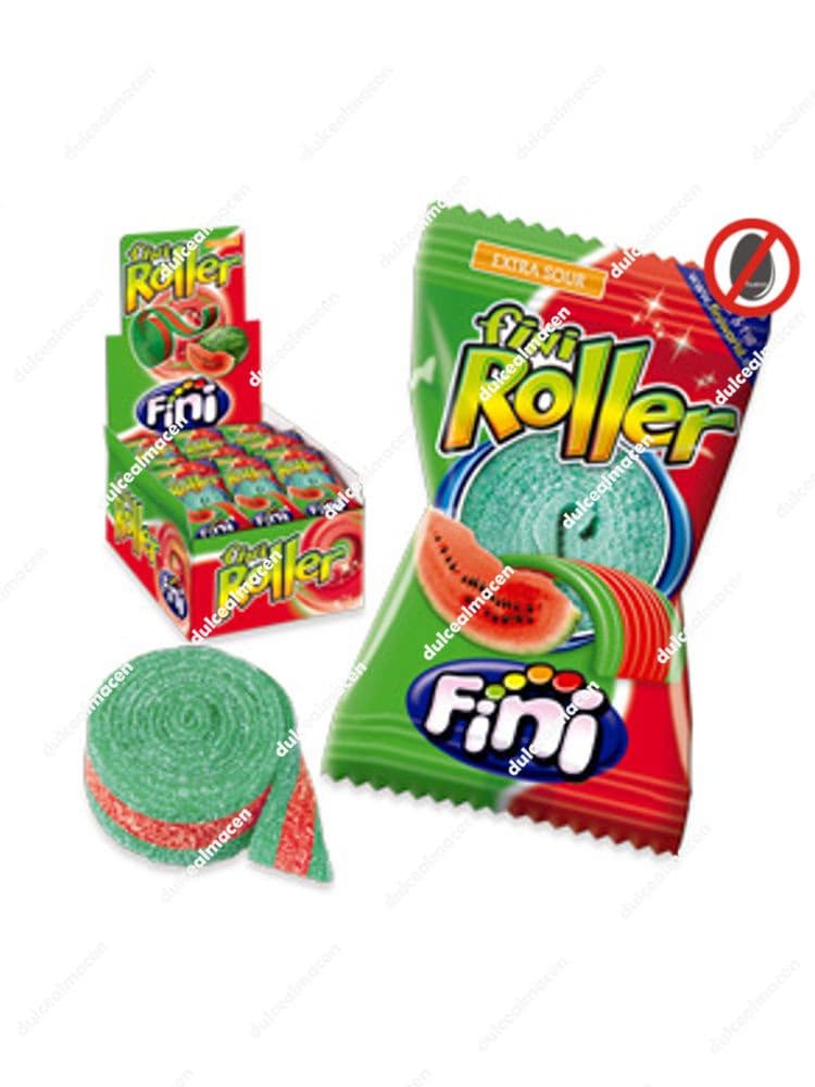 Fini Roller Sandia 40 uds caja expositora con cintas enrolladas sabor sandia con pica pica envasadas individualmente Dulcealmacen