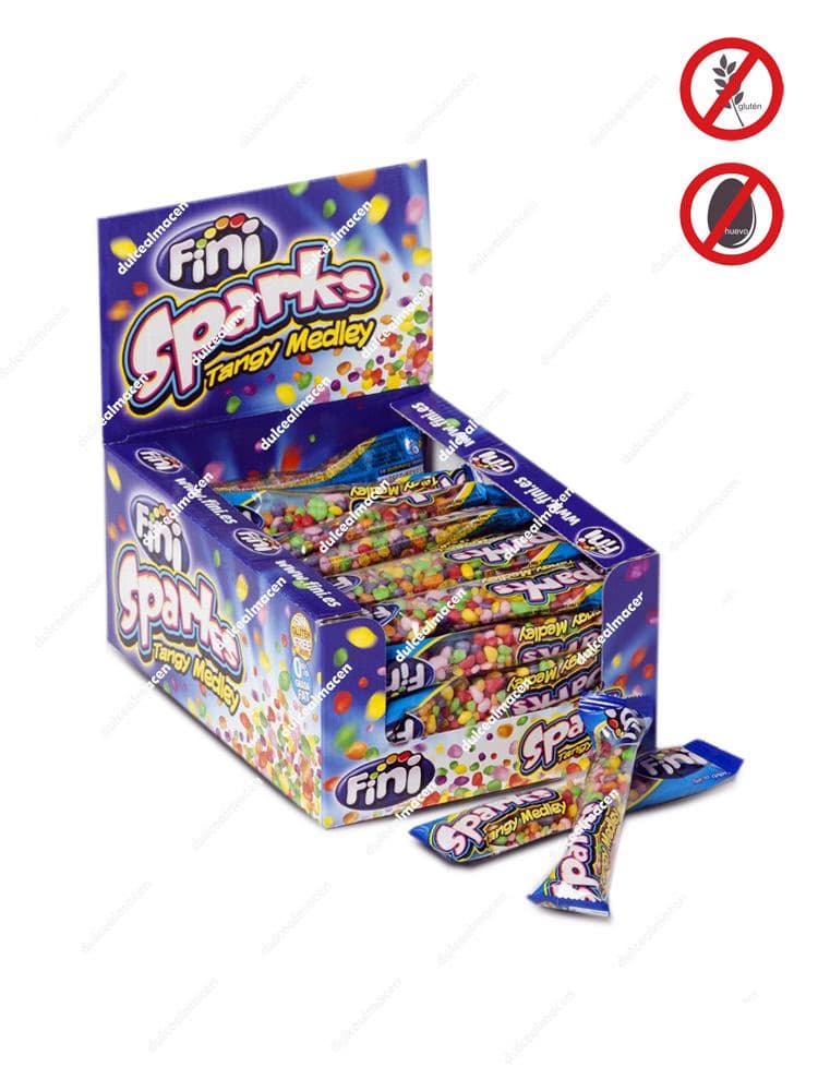 Fini Sparks 48 uds caja expositora con sobres individuales de caramelos crujientes y acidos Dulcealmacen