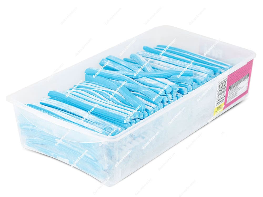Estuche de 200 unidades de regaliz Fini Líneas sabor frambuesa, piezas azules con relleno blanco y cobertura de azúcar glas - Dulcealmacen