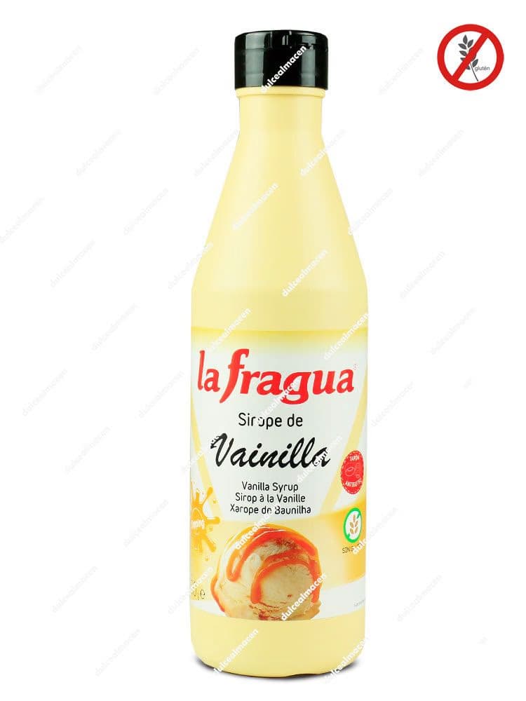 Botella de Sirope de Vainilla Fragua de 1,2 kg con etiqueta amarilla y diseño de flor de vainilla - Dulcealmacen