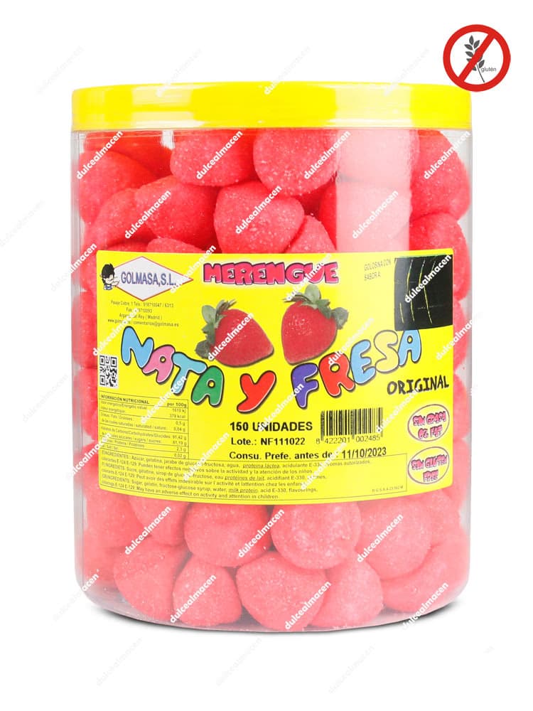 Golmasa Merengue Nata y Fresa Original - Gominolas Extra Suaves | Bote de 150 uds