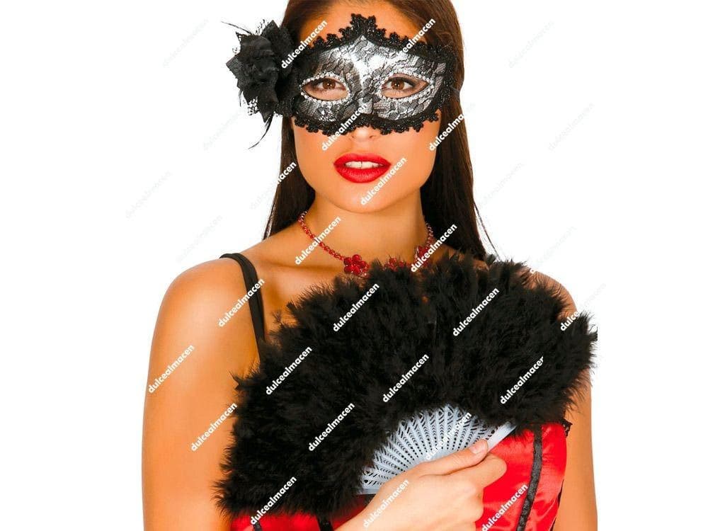 GU abanico plumas negro 16 palas