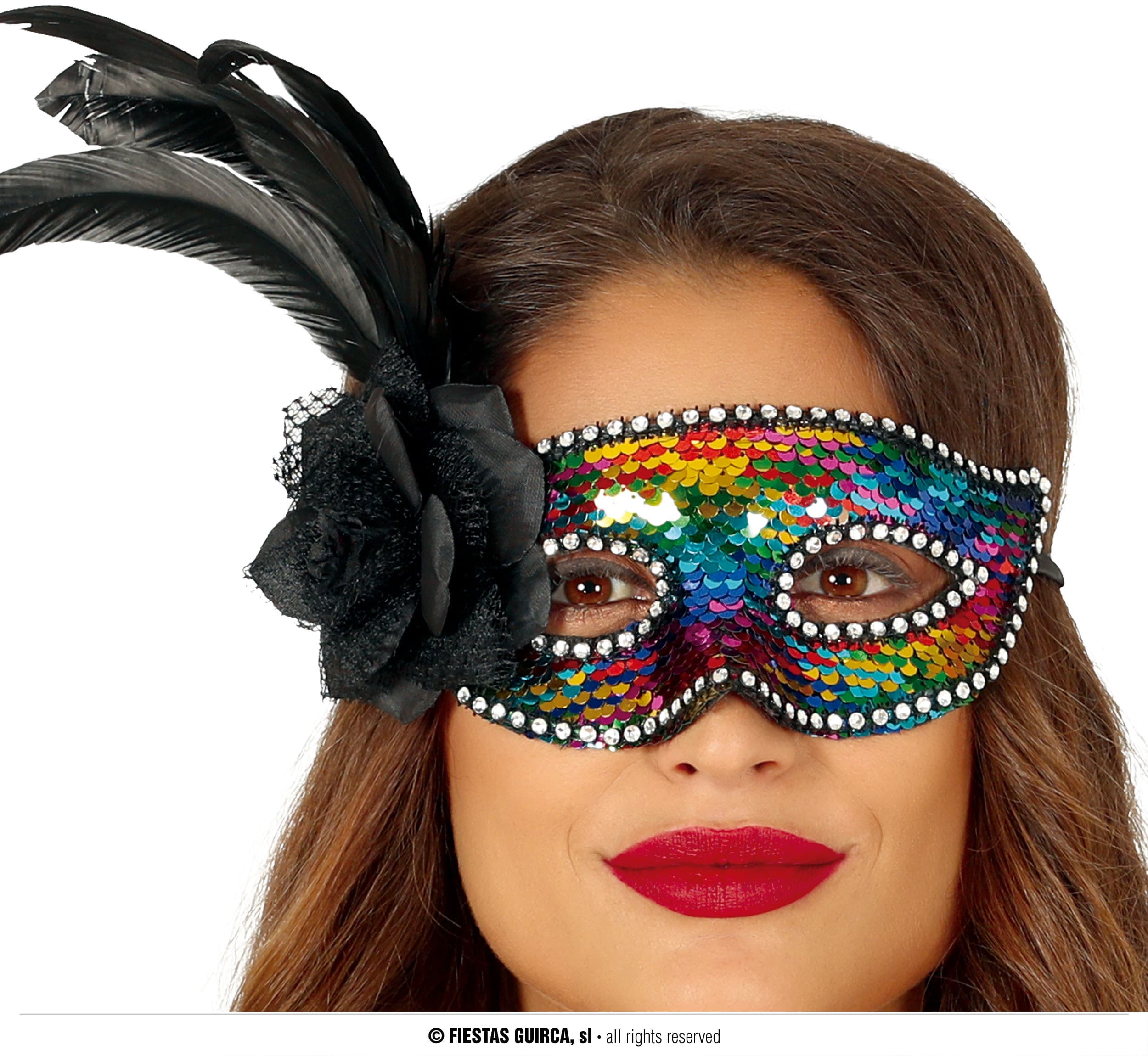 GU antifaz multicolor con pluma