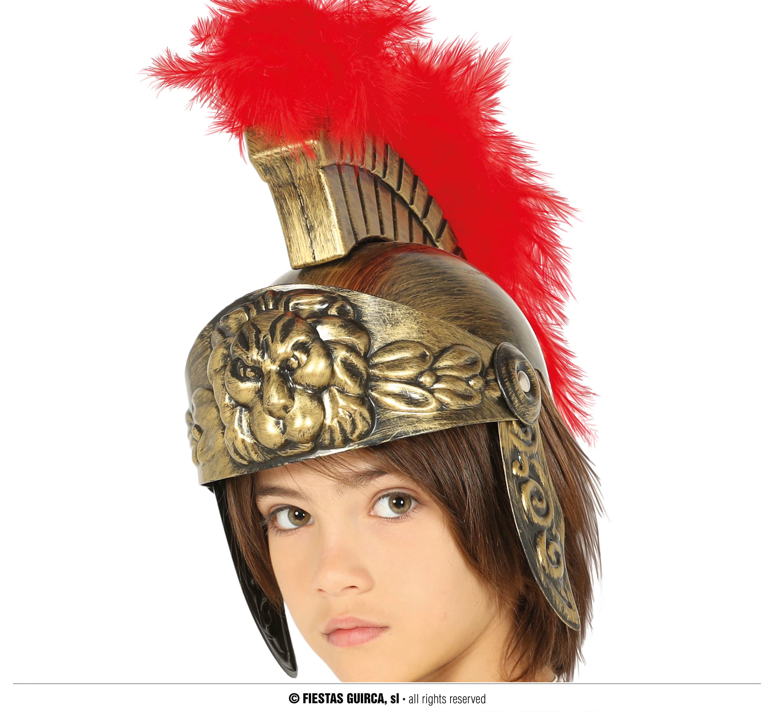 GU casco romano infantil oro con pluma