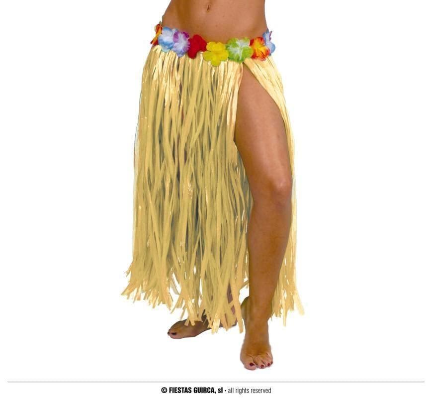 GU falda hawaiana flores 75 cms.color paja
