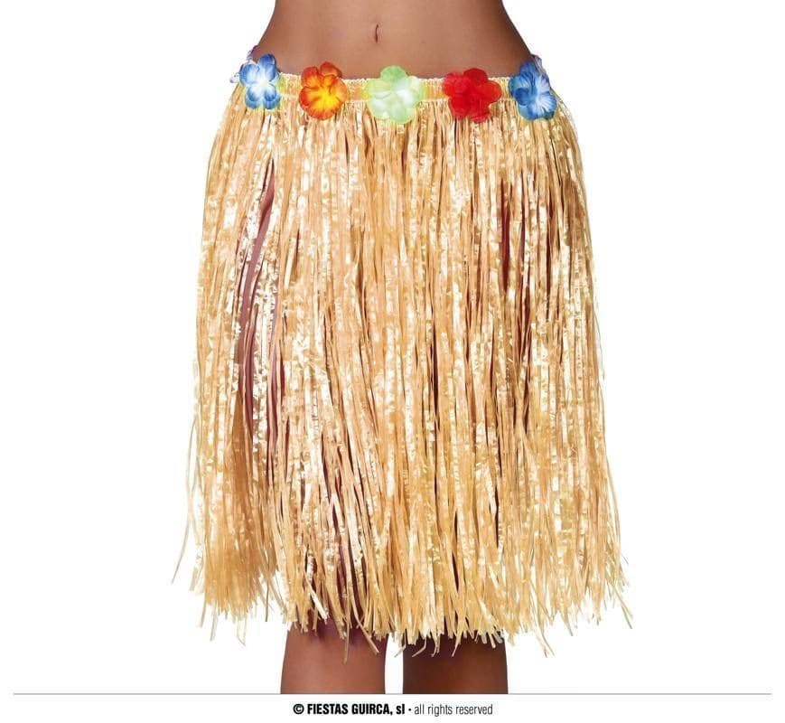 GU falda hawaiana flores 55 cms.paja