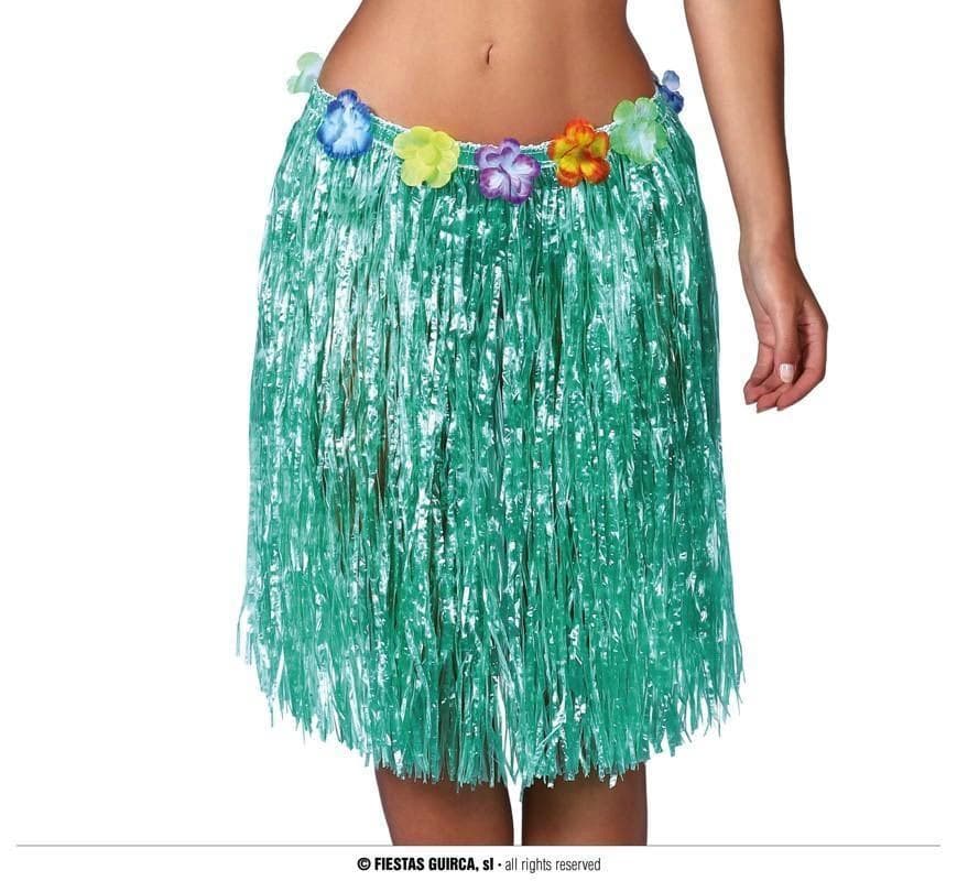 GU falda hawaiana flores 55 cms.verde