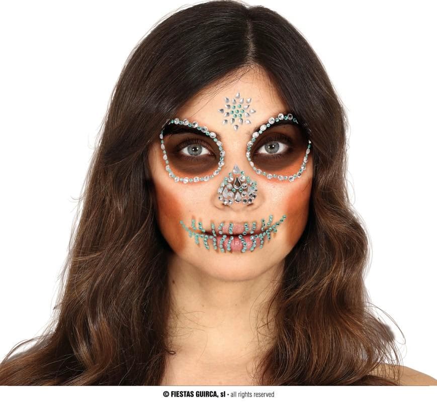 GU joyas faciales adhesivas calavera verde
