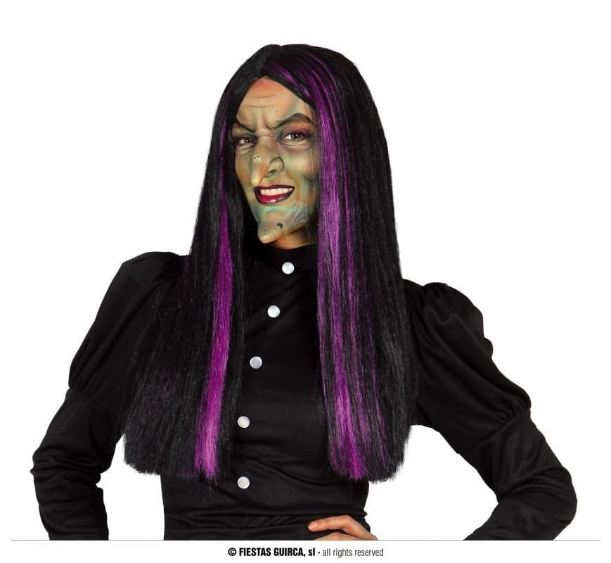 GU peluca bruja con mechas lilas