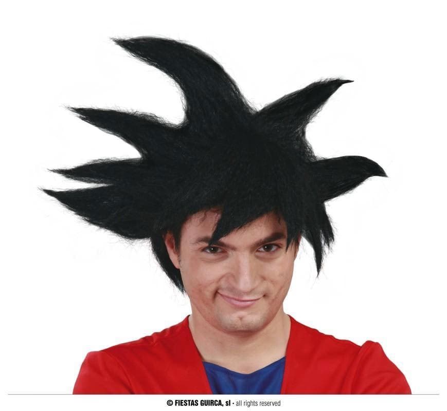Modelo con la Peluca Guerrero Goku Guirca de pelo sintético puntiagudo en Dulcealmacen