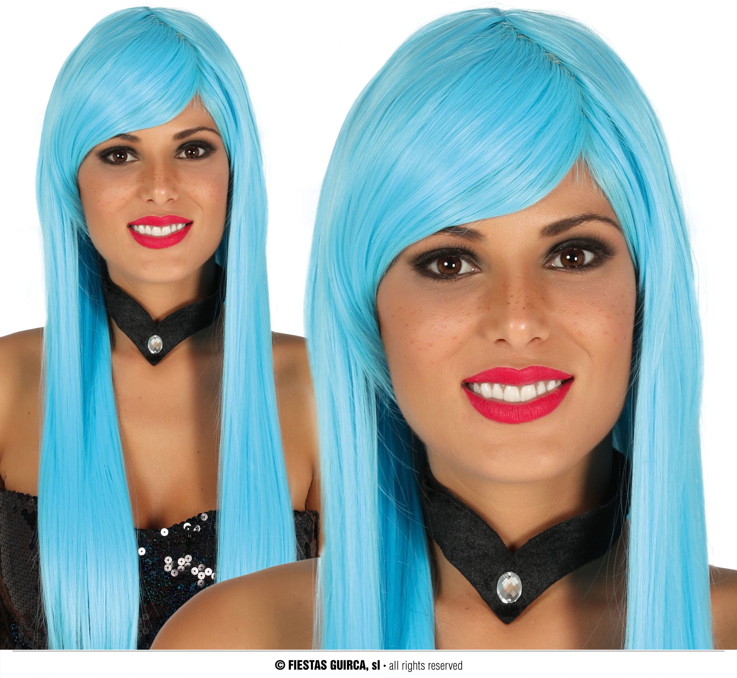 GU peluca melena lisa azul cielo h.q. en caja